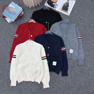 LT - Áo khoác len cadigan sọc tay cổ tim tag gấu, len ép dày dặn free size 1302