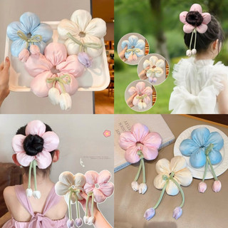 Scrunchies hoa năm cánh có dây tulip phồng dễ thương cột tóc cho bạn gái