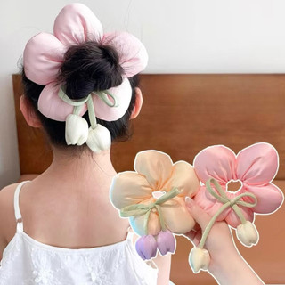 Scrunchies hoa năm cánh có dây tulip phồng dễ thương cột tóc cho bạn gái