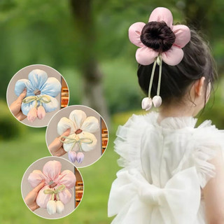 Scrunchies hoa năm cánh có dây tulip phồng dễ thương cột tóc cho bạn gái