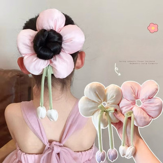 Scrunchies hoa năm cánh có dây tulip phồng dễ thương cột tóc cho bạn gái
