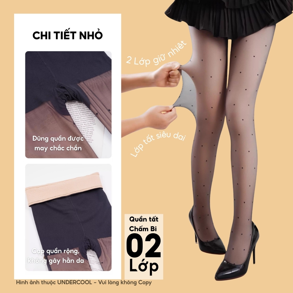 Quần Tất Chấm Bi 2 Lớp Lót Lông UNDERCOOL, Siêu thật chân, Lót Lông Dày Giữ Ấm Cực Tốt Cho Mùa Đông Lạnh QT16