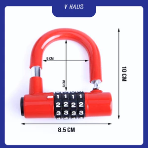 VHAUS Ổ khoá số, Khoá 4 số chữ U loại cao cấp, chống trộm, Bảo mật cao, Có thể thay đổi mật mã