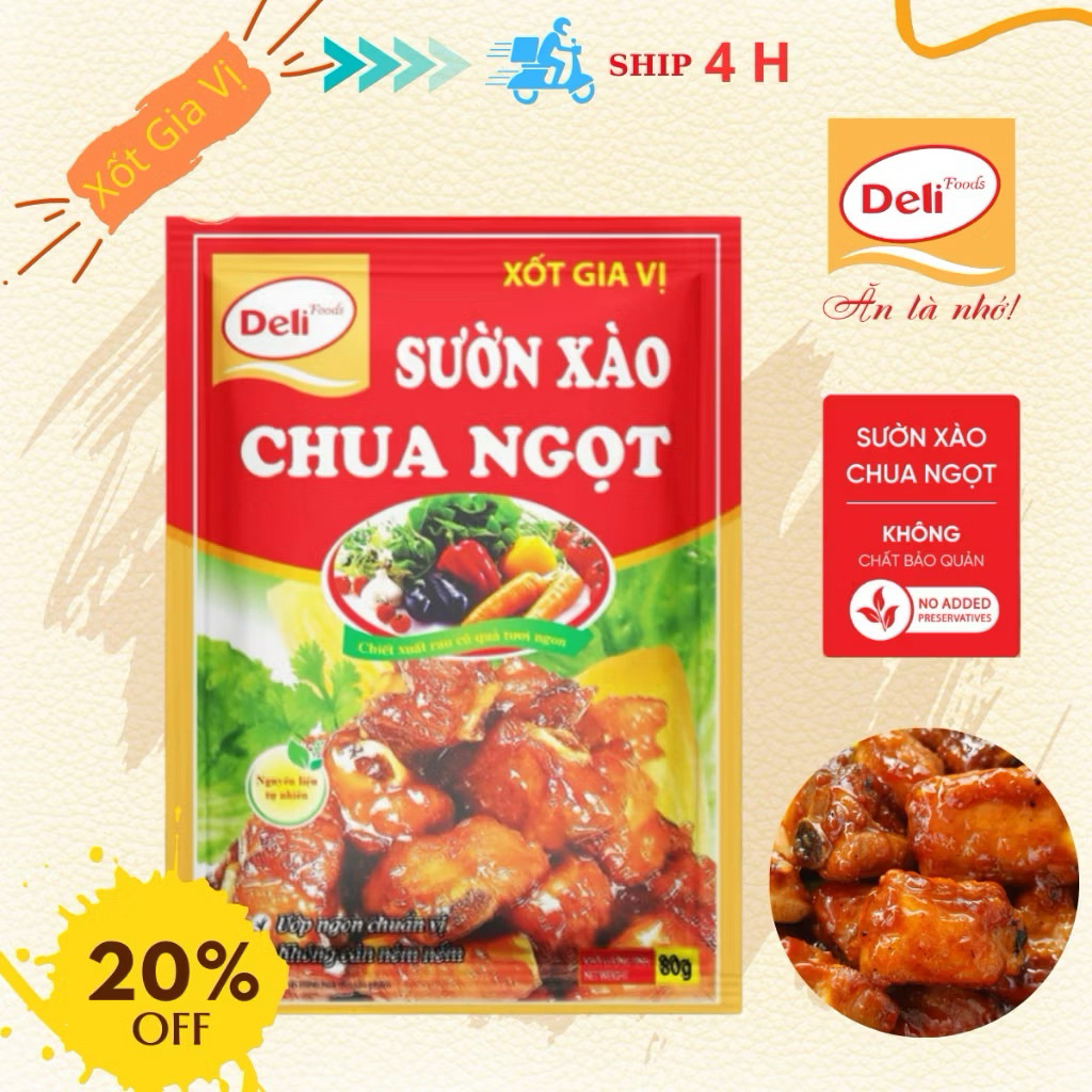 Combo 5 Gia Vị Nấu Ăn Deli Foods 80g – Thịt Chưng Mắm Tép, Xốt Ướp Xá Xíu, Sườn Xào Chua Ngọt, Gà Chiên, Bò Sốt Vang