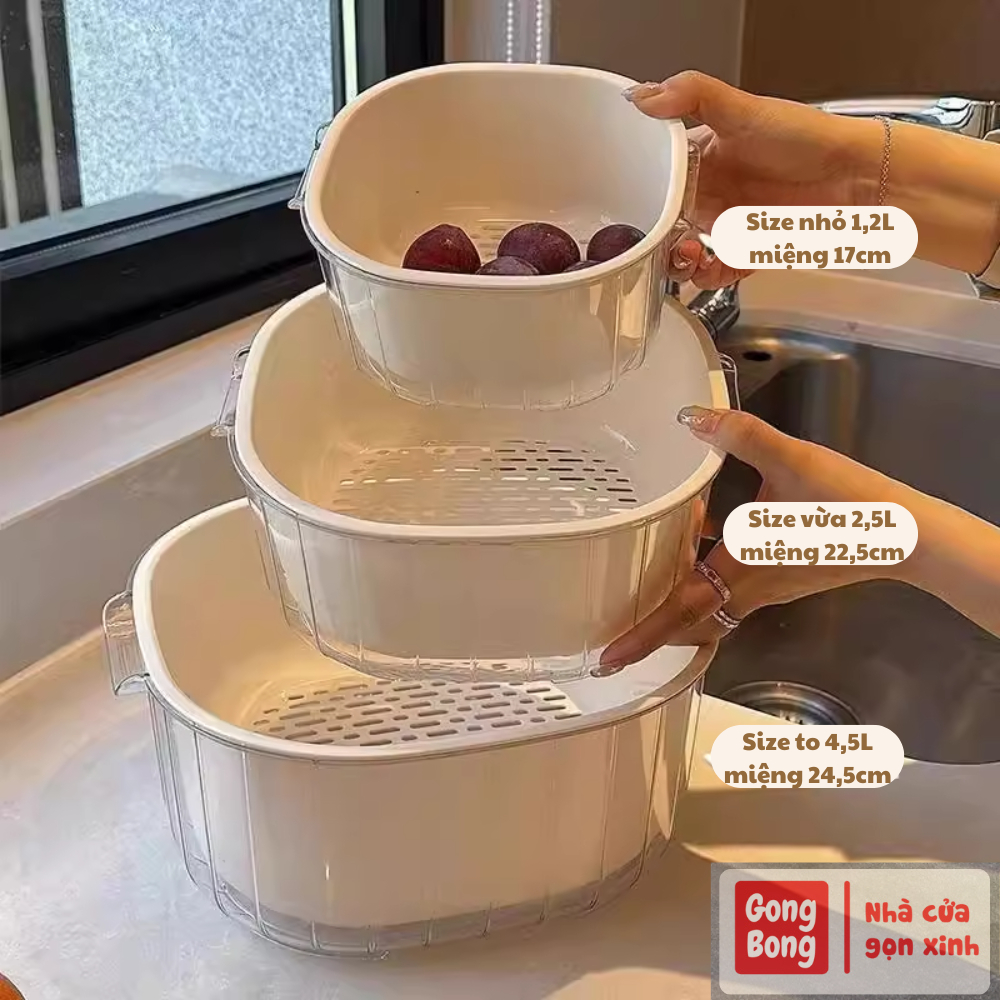 Bộ rổ 6 món rổ kèm chậu set 3 rổ và chậu thau nhựa thoát nước rửa rau ...
