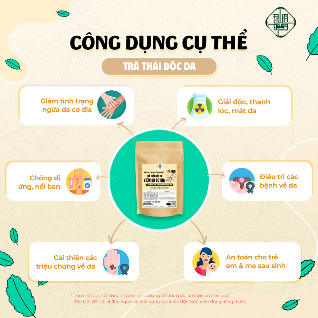 Trà Thải Độc Da - Bội Lan Đường - Các bệnh về da liễu, viêm da cơ địa, chàm nấm ngứa - Túi 50 lọc