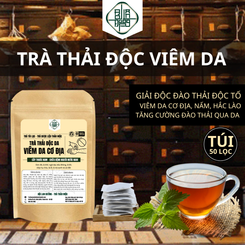 Trà Thải Độc Da - Bội Lan Đường - Các bệnh về da liễu, viêm da cơ địa, chàm nấm ngứa - Túi 50 lọc
