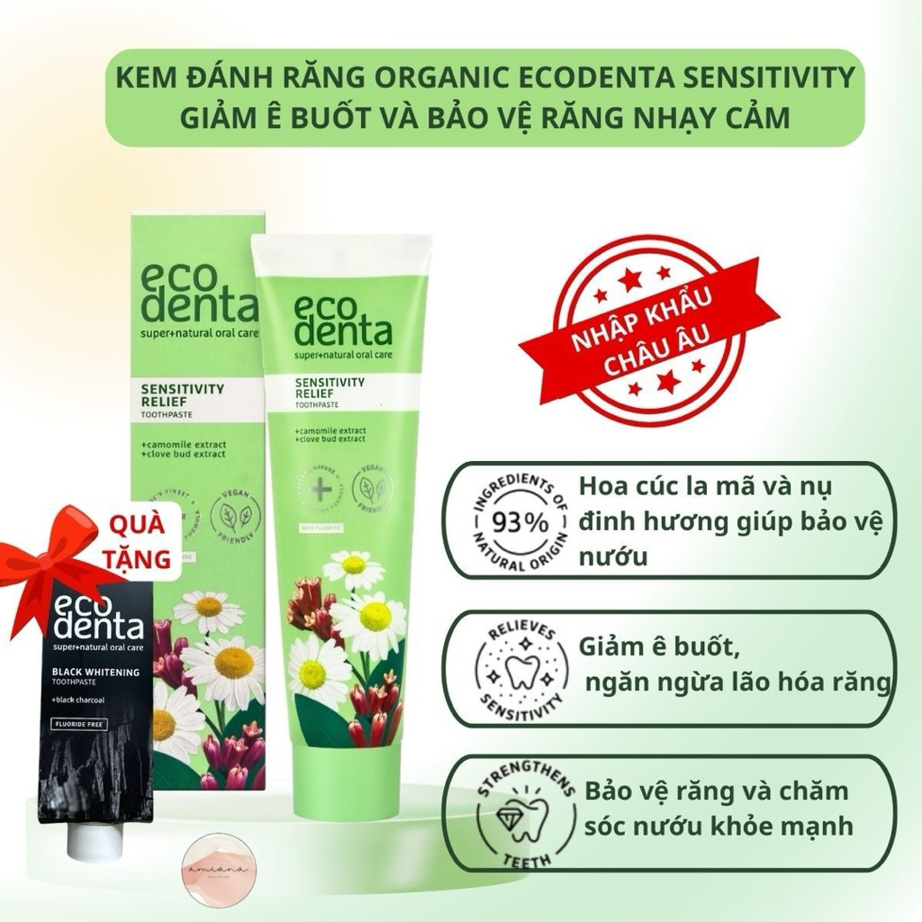 Kem đánh răng tự nhiên chăm sóc nướu và răng nhaỵ cảm Ecodenta Sensitivity Relief 100ml-Hoa Cúc & Đinh Hương