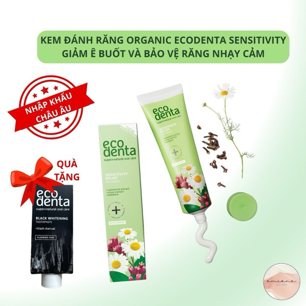 Kem đánh răng tự nhiên chăm sóc nướu và răng nhaỵ cảm Ecodenta Sensitivity Relief 100ml-Hoa Cúc & Đinh Hương
