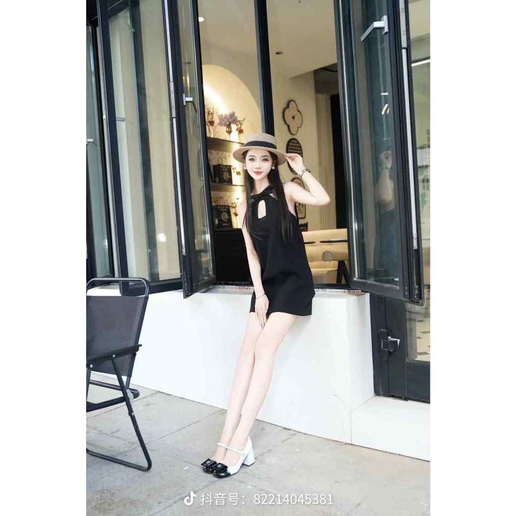 Váy Little Black Dress Dáng Yếm Cổ Nơ Cut-Out – Đầm Dạ Hội Sang Trọng tặng kèm tag Hoa Trà