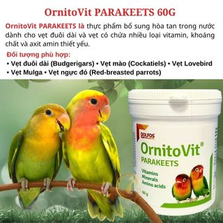OrnitoVit PARAKEETS 60g - Vitamin – Khoáng chất – Axit amin cho vẹt đuôi dài (Parakeets)