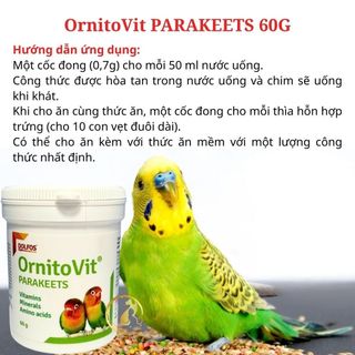 OrnitoVit PARAKEETS 60g - Vitamin – Khoáng chất – Axit amin cho vẹt đuôi dài (Parakeets)
