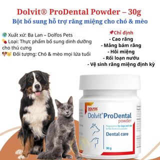 Bột Trộn Vào Thức Ăn, Giảm Hôi Miệng & Cao Răng Cho Chó Mèo - Dolvit ProDental Powder 30g | Châu Âu