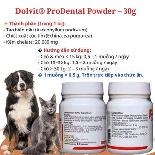 Bột Trộn Vào Thức Ăn, Giảm Hôi Miệng & Cao Răng Cho Chó Mèo - Dolvit ProDental Powder 30g | Châu Âu