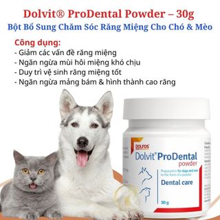 Bột Trộn Vào Thức Ăn, Giảm Hôi Miệng & Cao Răng Cho Chó Mèo - Dolvit ProDental Powder 30g | Châu Âu