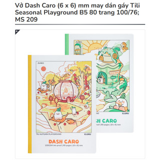 KLONG - Vở Dash Caro (6 x 6) mm May Dán Gáy Tili Seasonal Playground B5 80 Trang 100/76; MS 209