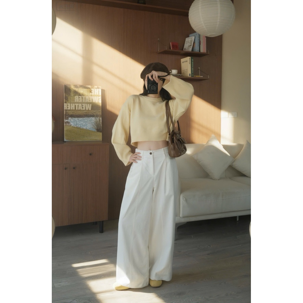 Quần thô suông ống rộng lưng chun Nữ (có kèm belt) the.sweaterweather TSW