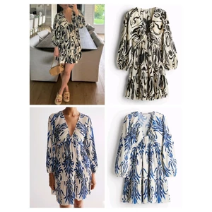 Đầm thun nhún hoa, hoạ tiết cổ V tay dài HM* bigsize - dư xịn