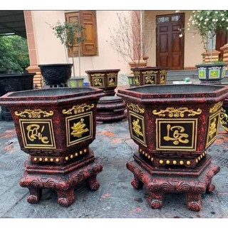 Khuôn đúc chậu hình lục giác rộng 45 cao 35 mẫu cá chép tài lộc hoặc phúc lộc thọ trộn cá trúc thuyền