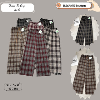 Quần Dạ Ống Rộng Kẻ CARO ELEGANTE Chất Dạ Siêu Mềm Mại Không Bai, Phai, Nhăn Xù 6879 85