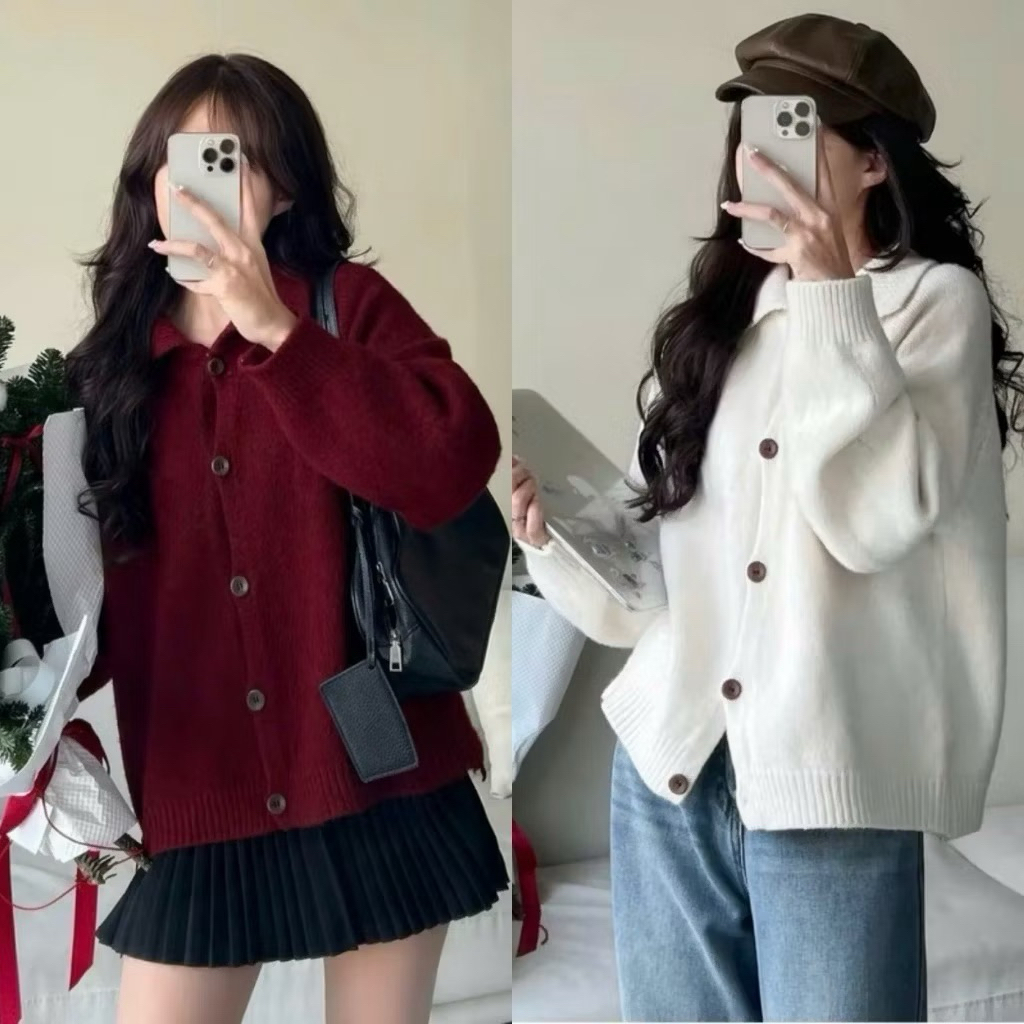 [Mới] Áo len CDG cổ bẻ dài tay 5 cúc hàng QC 556