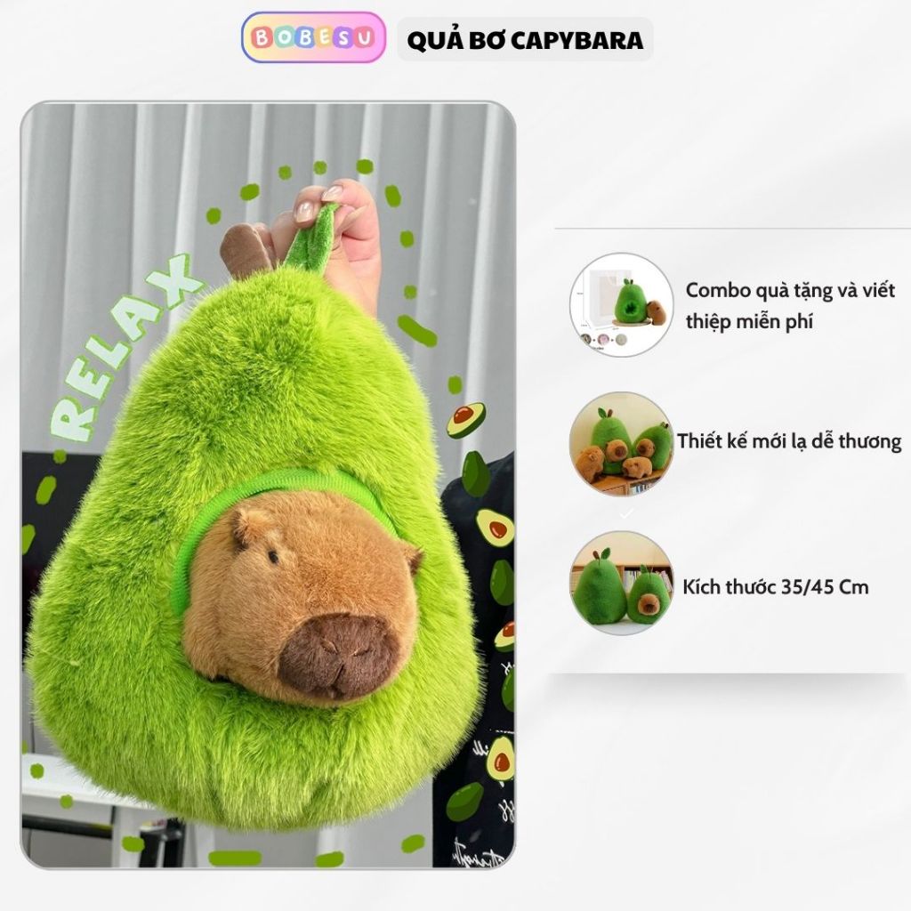 Gấu bông hình quả bơ capybara dễ thương, Thú nhồi bông capybara trong quả bơ thiết kế mới lạ làm quà tặng cho bé