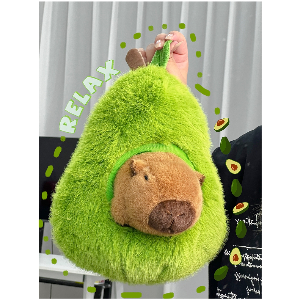 Gấu bông hình trái bơ tổ capybara dễ thương, Thú nhồi bông capybara trong quả bơ thiết kế mới lạ