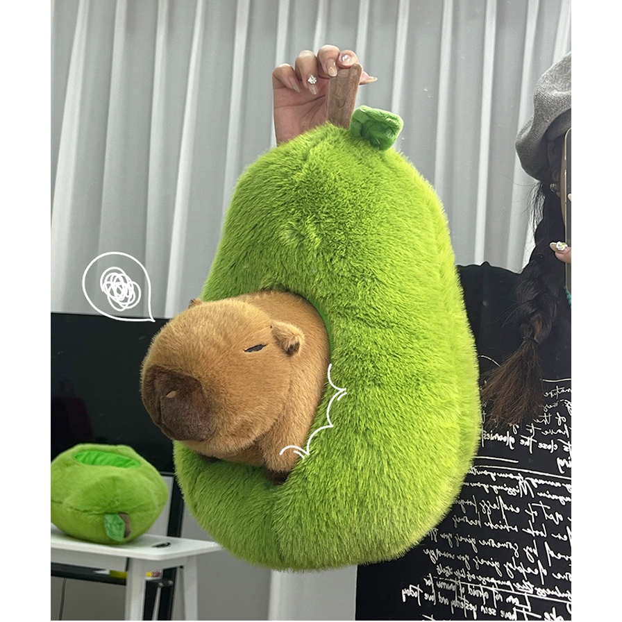 Gấu bông capybara trong trái quả bơ mới lạ dễ thương, Thú nhồi bông hình quả bơ capybara chất liệu lông thỏ dài mềm mại