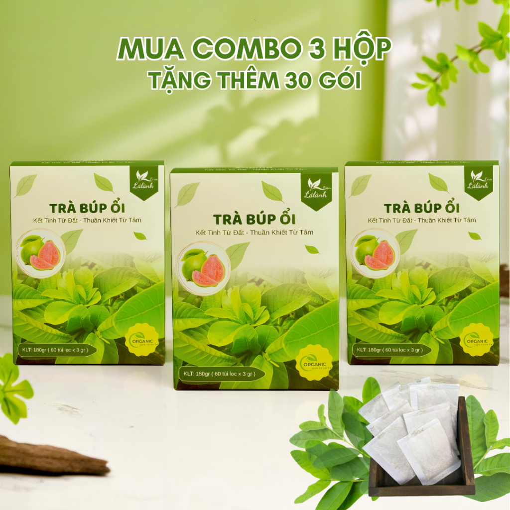 3 Hộp 180 Gói Tặng 30 Gói Túi Lọc, Trà Lá Ổi Lá Lành Farm, Trà lá ổi Nguyên Chất Thảo Mộc Tự Nhiên