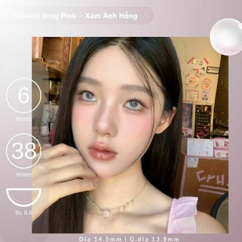 Kính Áp Tròng Twinkle Gray Pink | Lens Xám Hồng Tây Giãn Nhẹ| EMMA LENS
