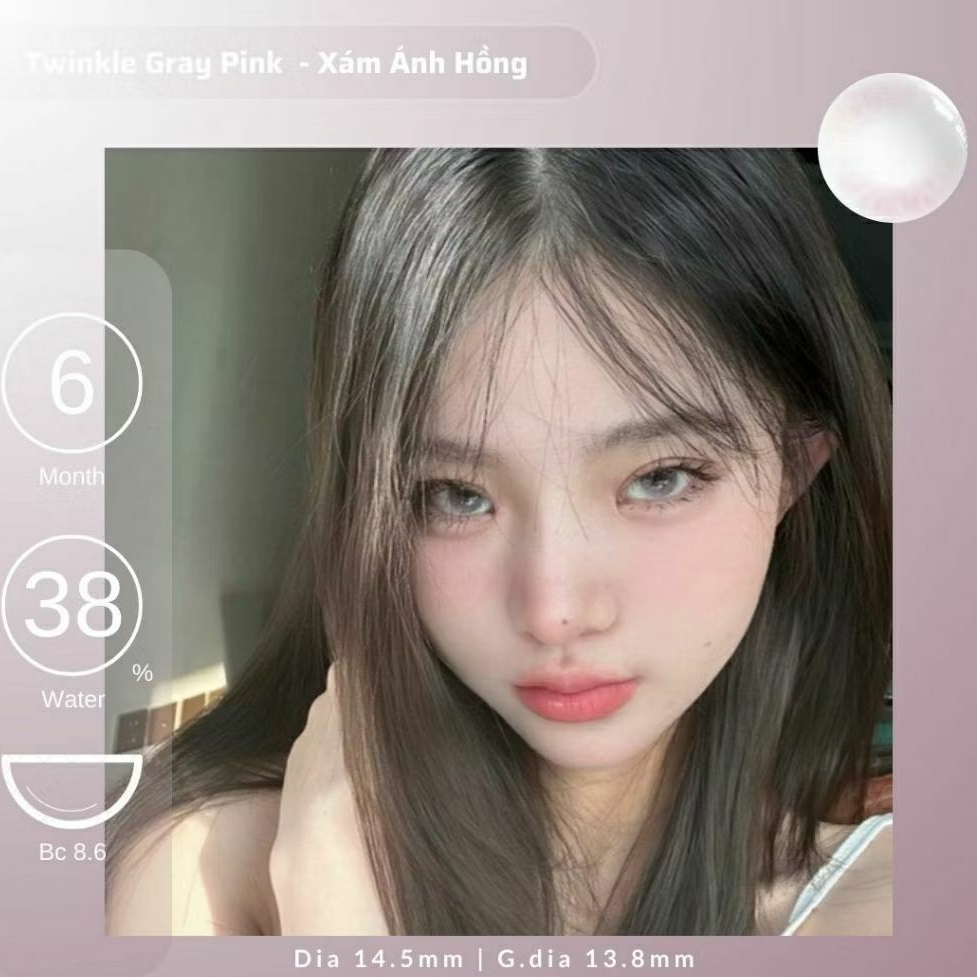 Kính Áp Tròng Twinkle Gray Pink | Lens Xám Hồng Tây Giãn Nhẹ| EMMA LENS
