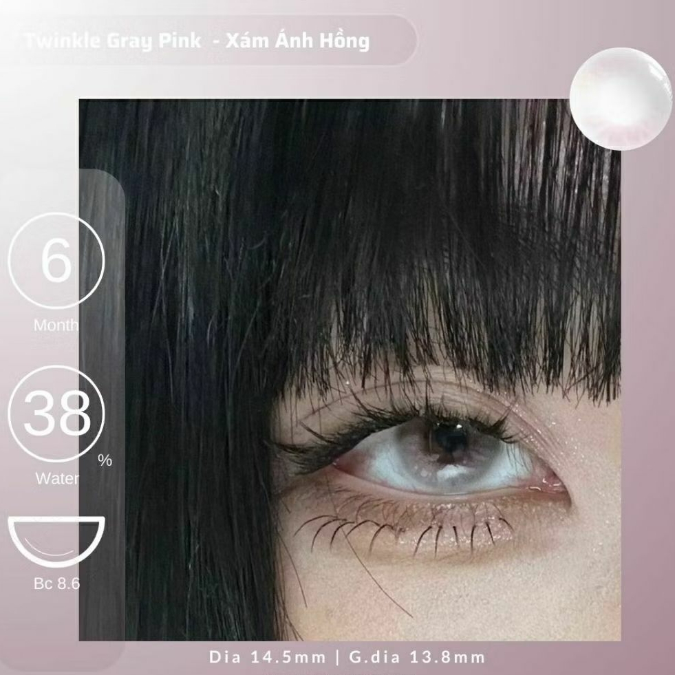 Kính Áp Tròng Twinkle Gray Pink | Lens Xám Hồng Tây Giãn Nhẹ| EMMA LENS