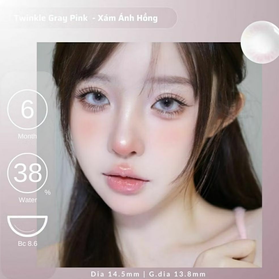 Kính Áp Tròng Twinkle Gray Pink | Lens Xám Hồng Tây Giãn Nhẹ| EMMA LENS