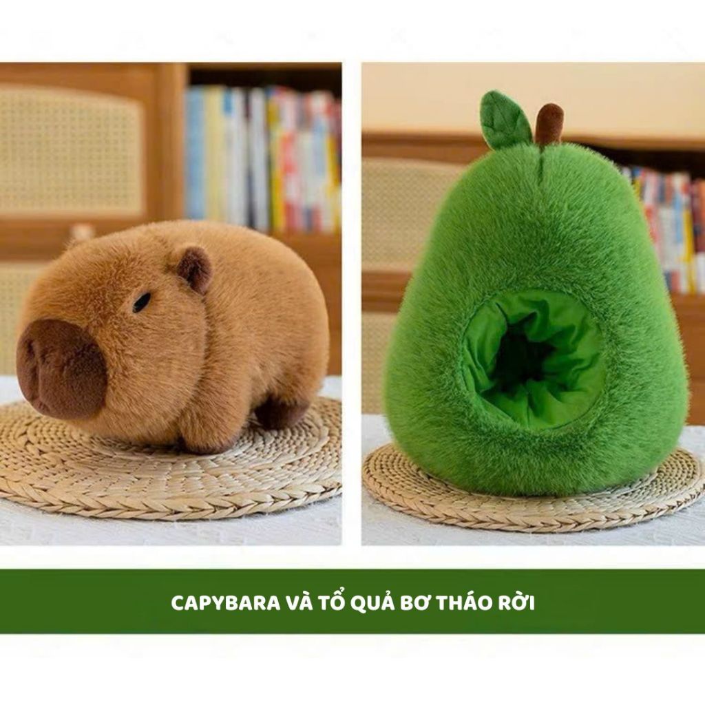 Gấu bông capybara trong trái quả bơ mới lạ dễ thương, Thú nhồi bông hình quả bơ capybara chất liệu lông thỏ dài mềm mại