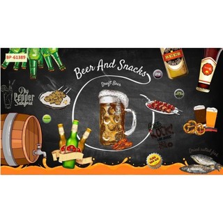 Tranh dán tường quán bia quán nhậu, nhà hàng, quán ăn; tranh 3D in trên chất liệu vải lụa (shop tặng kèm keo dán)