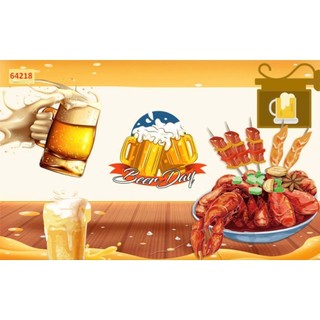 Tranh dán tường quán bia, quán nhậu, nhà hàng quán ăn; tranh 3D in trên chất liệu vải lụa (shop tặng kèm keo dán)
