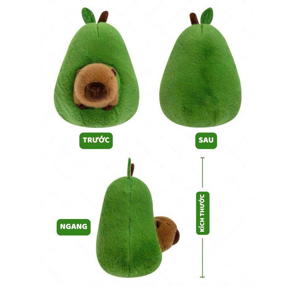 Gấu bông capybara trong trái quả bơ mới lạ dễ thương, Thú nhồi bông hình quả bơ capybara chất liệu lông thỏ dài mềm mại