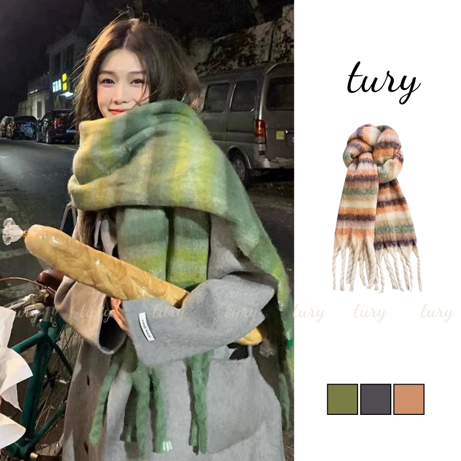 Khăn Quàng Cổ Len Unisex Nam Nữ - Tury - Khăn Choàng Cổ Kẻ Sọc Tua Rua Dày Dặn Ấm Áp Thu Đông - LN150