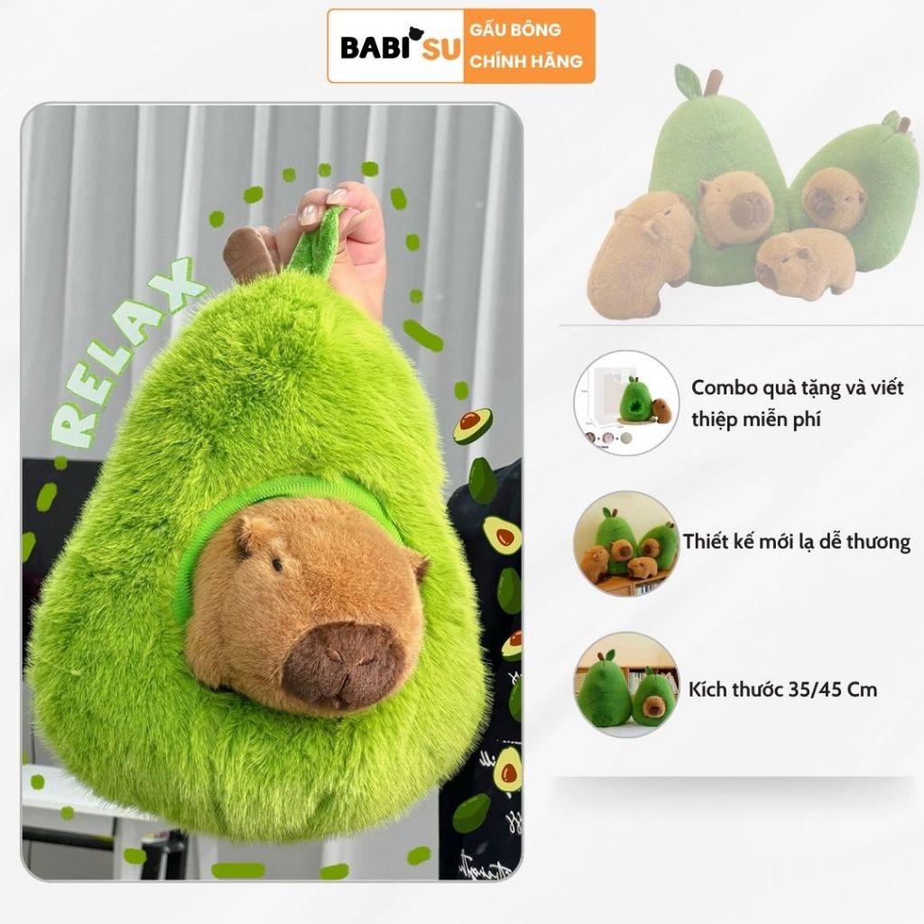 Gấu bông hình trái bơ tổ capybara dễ thương, Thú nhồi bông capybara trong quả bơ thiết kế mới lạ