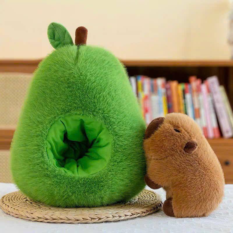 Gấu bông hình trái bơ tổ capybara dễ thương, Thú nhồi bông capybara trong quả bơ thiết kế mới lạ