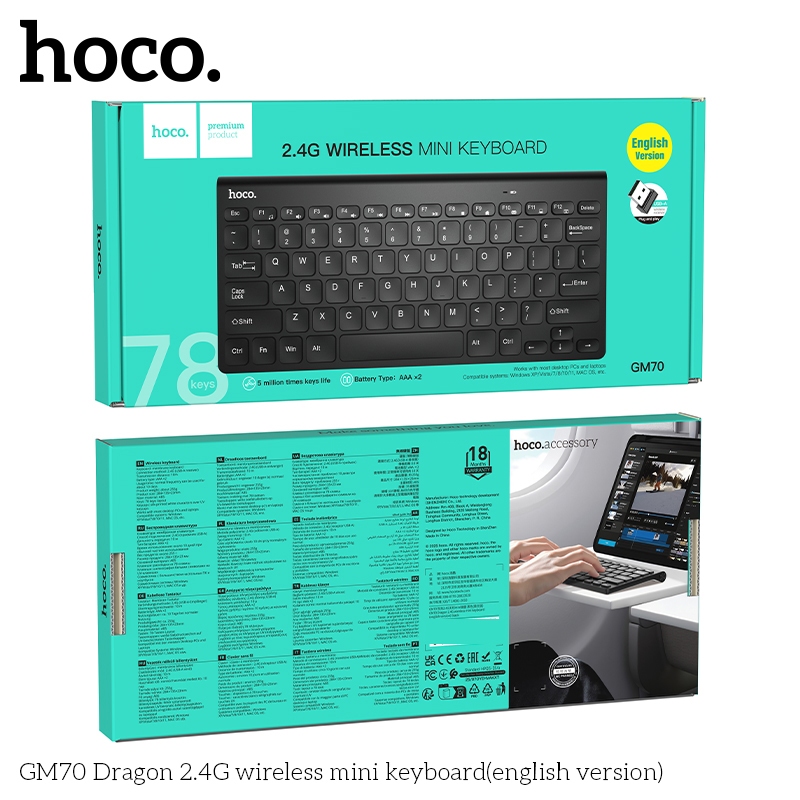 Bàn phím mini không dây Hoco GM70 kết nối 2.4G nhỏ gọn, tiện lợi | BigBuy360 - bigbuy360.vn