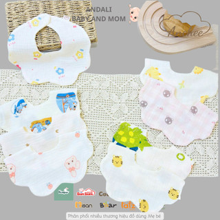 Yếm Tròn Hoa Muslin 4 Lớp có cúc bấm Độ Chất Liệu Mềm Mịn - Thấm Hút Mồ Hôi Cho Bé 0-1,5 Tuổi