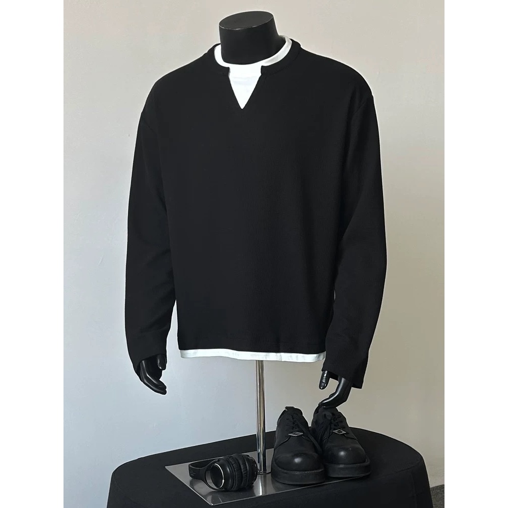 Áo thun Tay dài Cổ tròn mix Style KORIA ICVCVNI Unisex