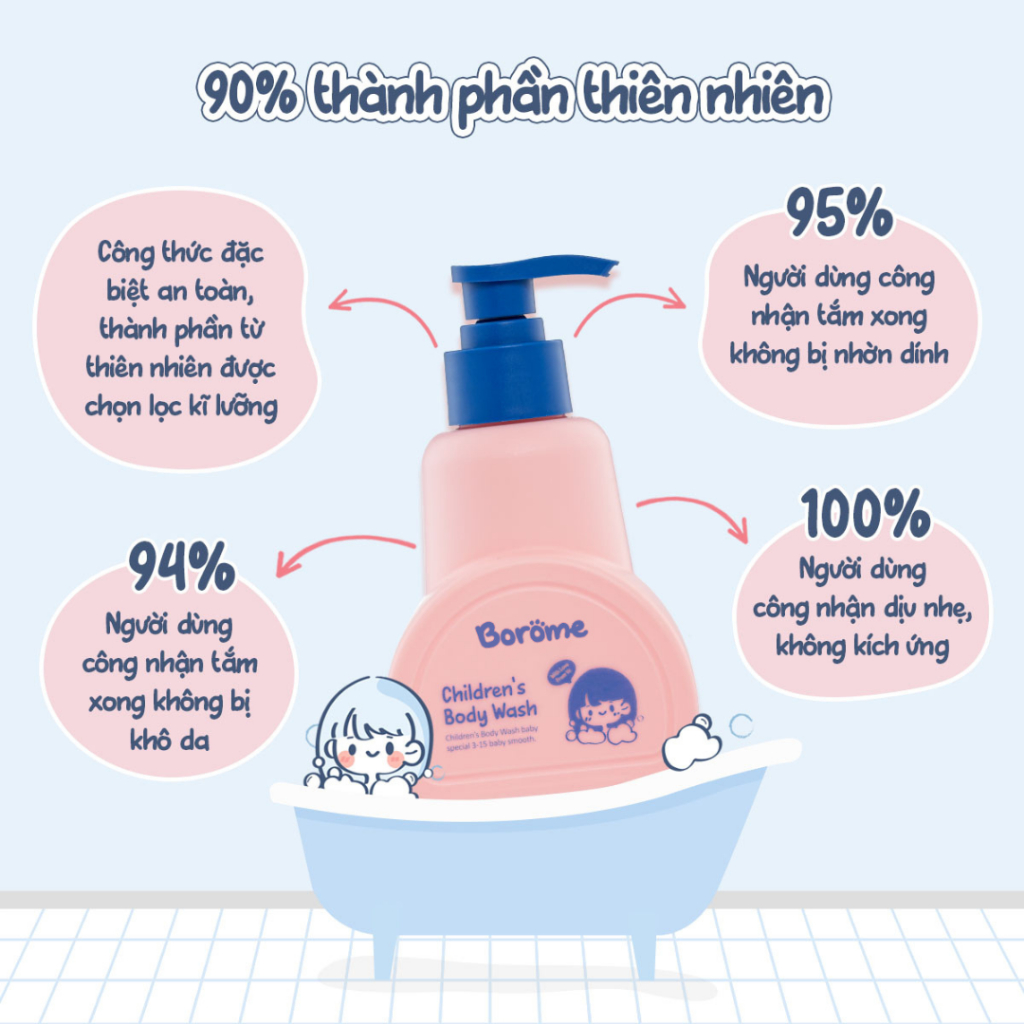 Sữa tắm trẻ em Borome Hoa cúc, công thức dịu nhẹ an toàn cho làn da bé dung tích 250ml