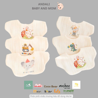 Set 2 Yếm hình hoa xô muslin in họa tiết hoạt hình đáng yêu