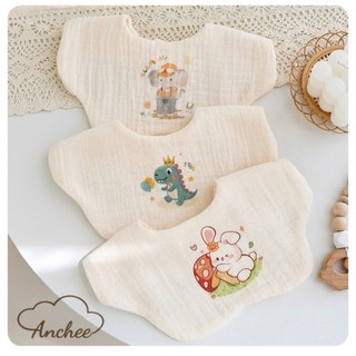 Set 2 Yếm hình hoa xô muslin in họa tiết hoạt hình đáng yêu