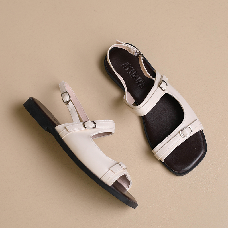 Atikota Dép Sandal Nữ Đế Phẳng Nhẹ Chống Trượt Mũi Vuông Thời Trang Cho Hoạt Động Hàng Ngày