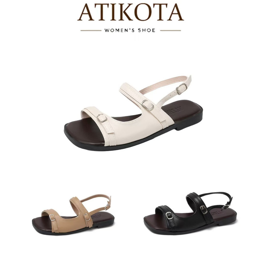 Atikota Dép Sandal Nữ Đế Phẳng Nhẹ Chống Trượt Mũi Vuông Thời Trang Cho Hoạt Động Hàng Ngày