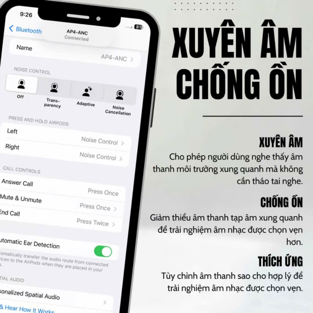 Tai Nghe Bluetooth AP4 Bản chống ồn chủ độngTrong Trẻo - Chất âm tuyệt vời - BH 1 Năm - Lỗi Đổi Mới