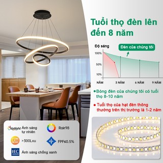 Đèn thả trần phòng khách 3 vòng đèn chùm trang trí đèn ốp trần 3 màu